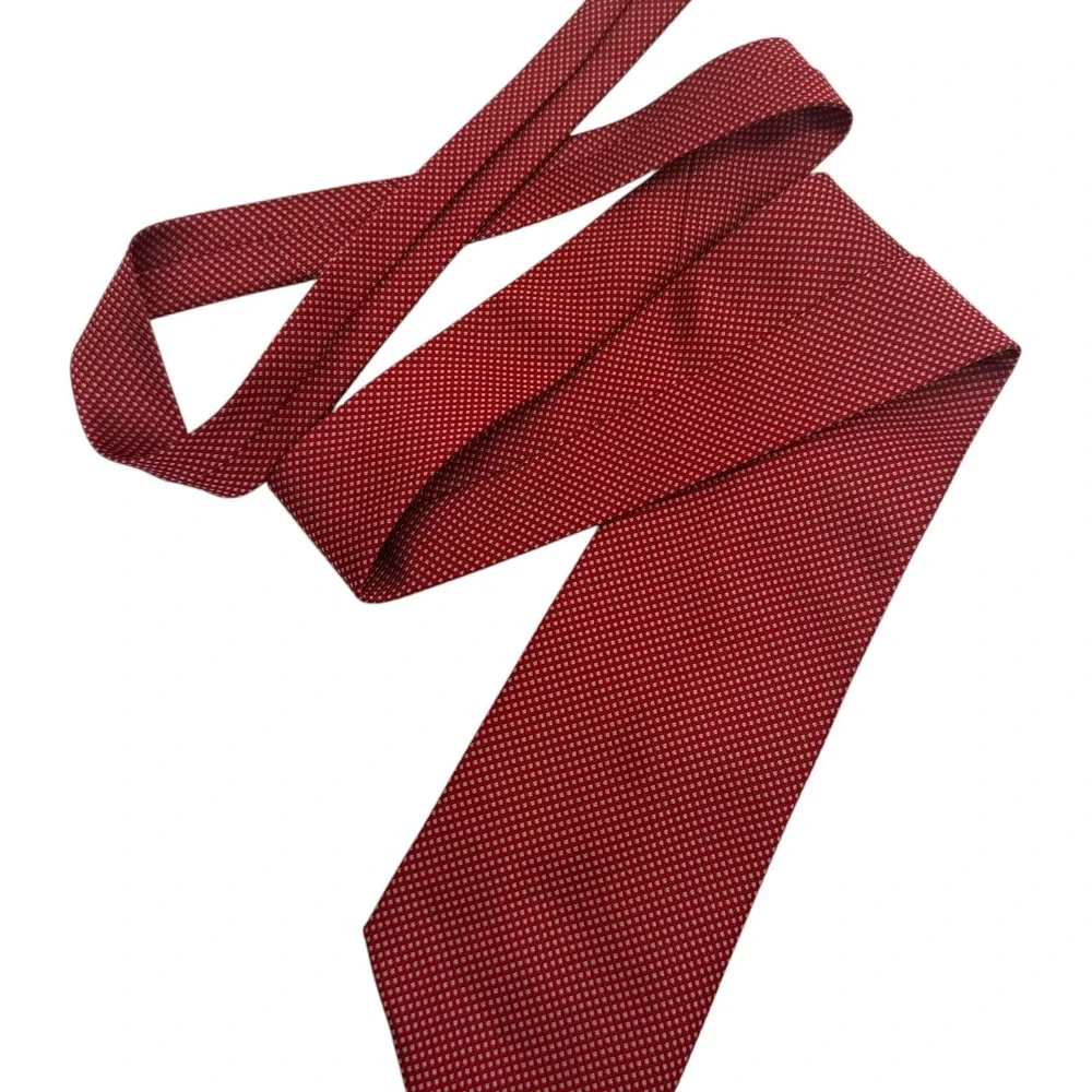 Ermenegildo Zegna Silk Tie Red White Micro Check Geometric Made in Italy Used